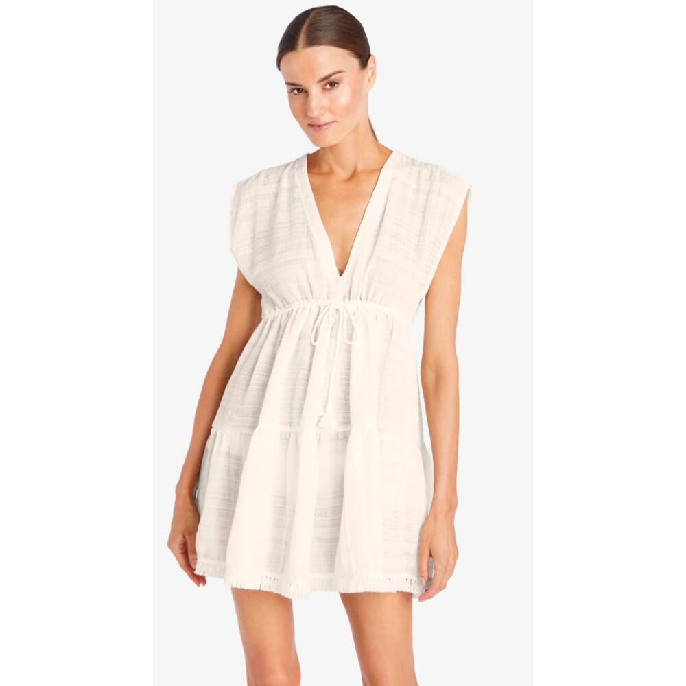 'Natilie' tiered gauzy ivory flouncy midi boho dress by Robin Piccone size Large